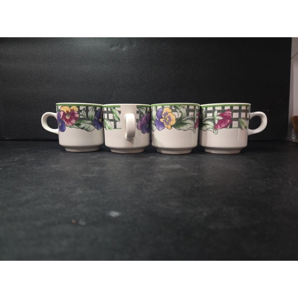 Gibson Pansy Coffee Cups, Set of 4, Vintage Floral Mugs,‎ Cottagecore Tableware